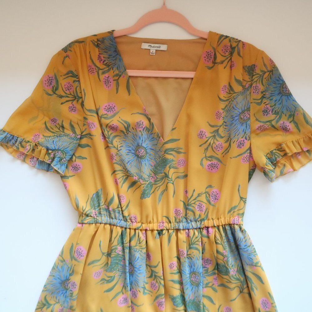 Madewell Sweetgrass Ruffle Sleeve Mini Dress in Painted Blooms Yellow & Blue 6 - Picture 13 of 16
